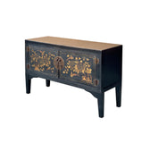 Vintage Black Base Golden Flower Birds Graphic Credenza Console Table ws4824S