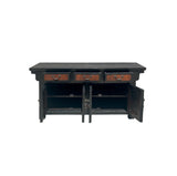 Oriental Distressed Brown Two Tone Credenza Low Table TV Console Cabinet ws4079S