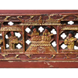 Chinese Vintage Wood Red Golden Relief Carving Wall Hanging Art Plaque ws4165S