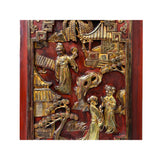 Chinese Vintage Wood Red Golden Relief Carving Wall Hanging Art Plaque ws4176S