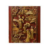 Chinese Vintage Wood Red Golden Relief Carving Wall Hanging Art Plaque ws4179S