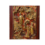 Chinese Vintage Wood Red Golden Relief Carving Wall Hanging Art Plaque ws4180S