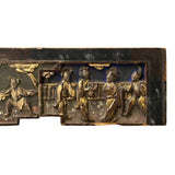 Chinese Vintage Wood Brown Golden Relief Carving Wall Hanging Art Plaque ws4181S