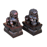 Pair Chinese Dark Brown Bronze Metal Foo Dog Lion Fengshui Figures ws4200S