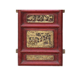 Vintage Chinese Red Golden Carving Rectangular Wood Wall Panel Art ws4212S