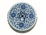 Oriental Blue and White Blossom Flowers Double Coins Porcelain Round Stool Table ws4320S