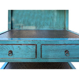 Distressed Turquoise Blue Rattan Shelves Bookcase Display Cabinet ws4321S