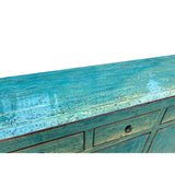 Chinese Oriental Distressed Turquoise Blue Sideboard Buffet Table Cabinet ws4371S