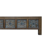 Brown Solid Wood Flower Carving 5 Drawers Blue Marks Low TV Stand Cabinet ws4388S