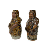 Pair Ceramic Handmade Brown Cheerful Basket Holding Jovial Figure Vases ws4443S