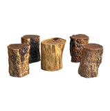 Set of 5 Raw Wood Rough Grain Finish Irregular Shape Short Stool Table ws4826S