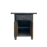 Distressed Rustic Black Rough Grain Wood Side Table Nightstand Cabinet ws4315S