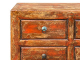 Orange Brown Rustic Vintage 9-Drawer Wooden Dresser – Distressed Farmhouse Storage Cabinet cs1977S