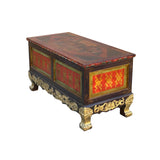 Four Side Carving Painted Vintage Tibetan Low Table Cabinet - Handcrafted Coffee Table cs975S