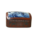 Chinese Old White Base Blue Scenery Porcelain Art Lacquer Box ws3909S