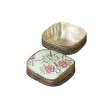 3.5" Chinese Old White Base Pink Flower Graphic Porcelain Art Pewter Box ws3941S