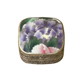 3.5" Chinese Old White Base Purple Flower Porcelain Art Pewter Box ws3960S