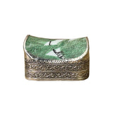 3.25" Chinese Old White Base Bird Graphic Porcelain Art Pewter Box ws3966S