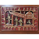 Chinese Vintage Wood Red Golden Relief Carving Wall Hanging Art Plaque ws4159S