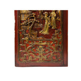 Chinese Vintage Wood Red Golden Relief Carving Wall Hanging Art Plaque ws4176S