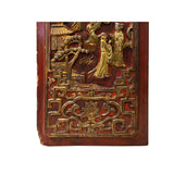 Chinese Vintage Wood Red Golden Relief Carving Wall Hanging Art Plaque ws4179S