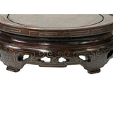 6" Oriental Wire Inlay Brown Wood Round Table Top Display Stand Riser ws4183S