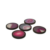 3.5" Set of 5 Hot Pink Stone Round Wood Frame Coaster w Rack ws4242S