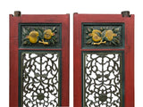 Pair Vintage Red Green Yellow Fujian Relief Carving Door Panels ws4270S