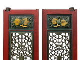 Pair Vintage Red Green Yellow Fujian Relief Carving Door Panels ws4271S