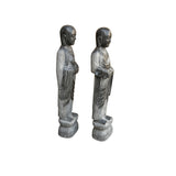 Pair Black Gray Stone Carved Standing Monk Arhat Lohan Statues ws4335PS