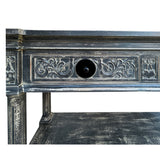 Distressed Black Gray Relief Floral Motif Tall Credenza Console Cabinet ws4346S