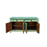 Chinese Oriental Distressed Turquoise Blue Sideboard Buffet Table Cabinet ws4371S