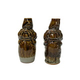 Pair Ceramic Handmade Brown Cheerful Basket Holding Jovial Figure Vases ws4443S