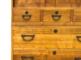 Vintage Brown Wood Hardware Accent 3 Stack Tansu Chest Cabinet ws3852S