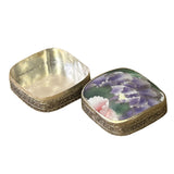 3.5" Chinese Old White Base Purple Flower Porcelain Art Pewter Box ws3960S