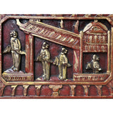 Chinese Vintage Wood Red Golden Relief Carving Wall Hanging Art Plaque ws4159S