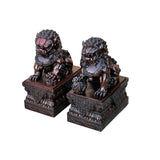 Pair Chinese Dark Brown Bronze Metal Foo Dog Lion Fengshui Figures ws4200S