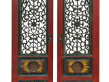 Pair Vintage Red Green Yellow Fujian Relief Carving Door Panels ws4270S