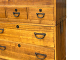 Vintage Brown Wood Hardware Accent 3 Stack Tansu Chest Cabinet ws3852S