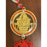 Round Golden Color Manjushri Motif Pendant Red Infinite Knot Tassel Art ws4267S