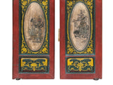 Pair Vintage Red Green Yellow Fujian Relief Carving Door Panels ws4270S