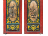 Pair Vintage Red Green Yellow Fujian Relief Carving Door Panels ws4271S