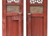 Pair Vintage Red Green Yellow Fujian Relief Carving Door Panels ws4270S