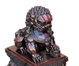 Pair Chinese Dark Brown Bronze Metal Foo Dog Lion Fengshui Figures ws4200S