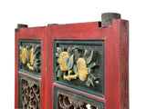 Pair Vintage Red Green Yellow Fujian Relief Carving Door Panels ws4271S