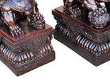 Pair Chinese Dark Brown Bronze Metal Foo Dog Lion Fengshui Figures ws4200S