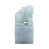 Detail Carved Natural Jade Chinese Table Top Small Foo Dog Statue n553S