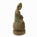 Chinese Rustic Wood Sitting Guan Yin Kwan Yin Bodhisattva Statue ws1527S