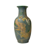 rustic blue green dragon porcelain vase - asian dragon vase