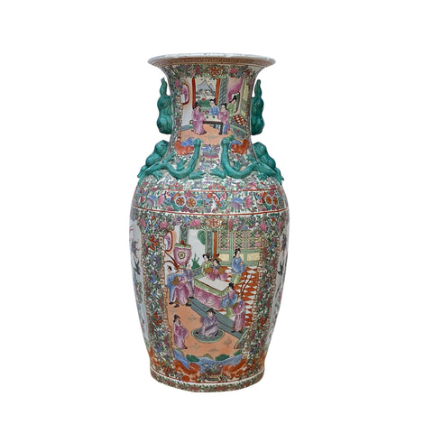 Chinese famille rose pink turquoise vase - oriental canton pink green porcelain vase